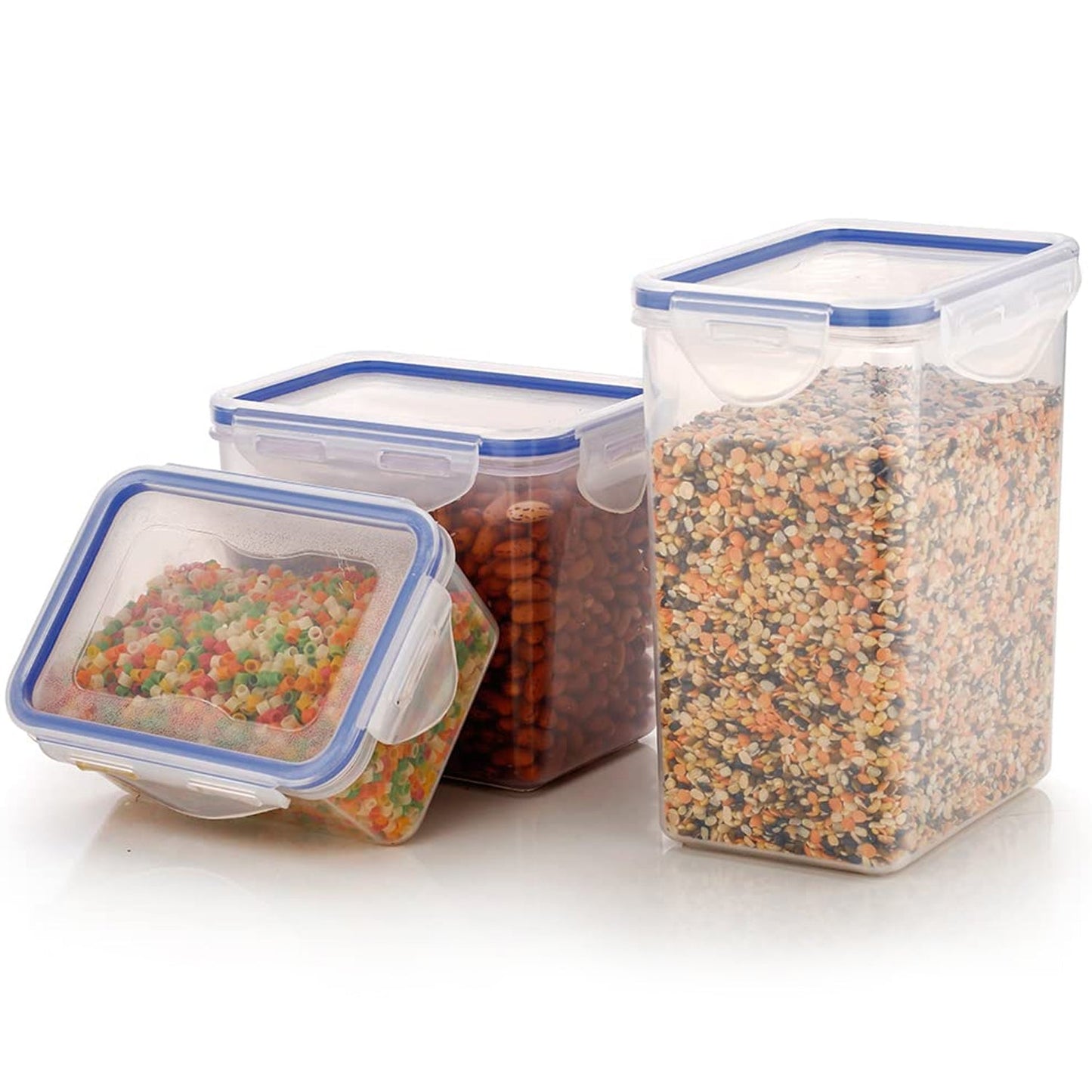 Clear rectangular food storage containers with airtight lids