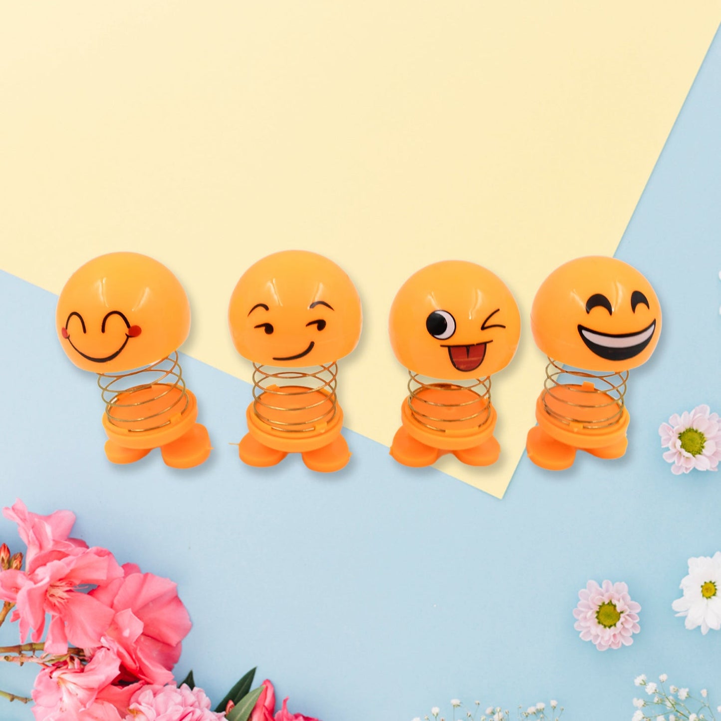 Cute Emoji Bobble-Head Funny Smiley Face Emoticon Figure Spring Dolls Bounce Toys for Car Interior Dashboard Accessories Desktop Decoration / Kids Toys (Pack of 8)