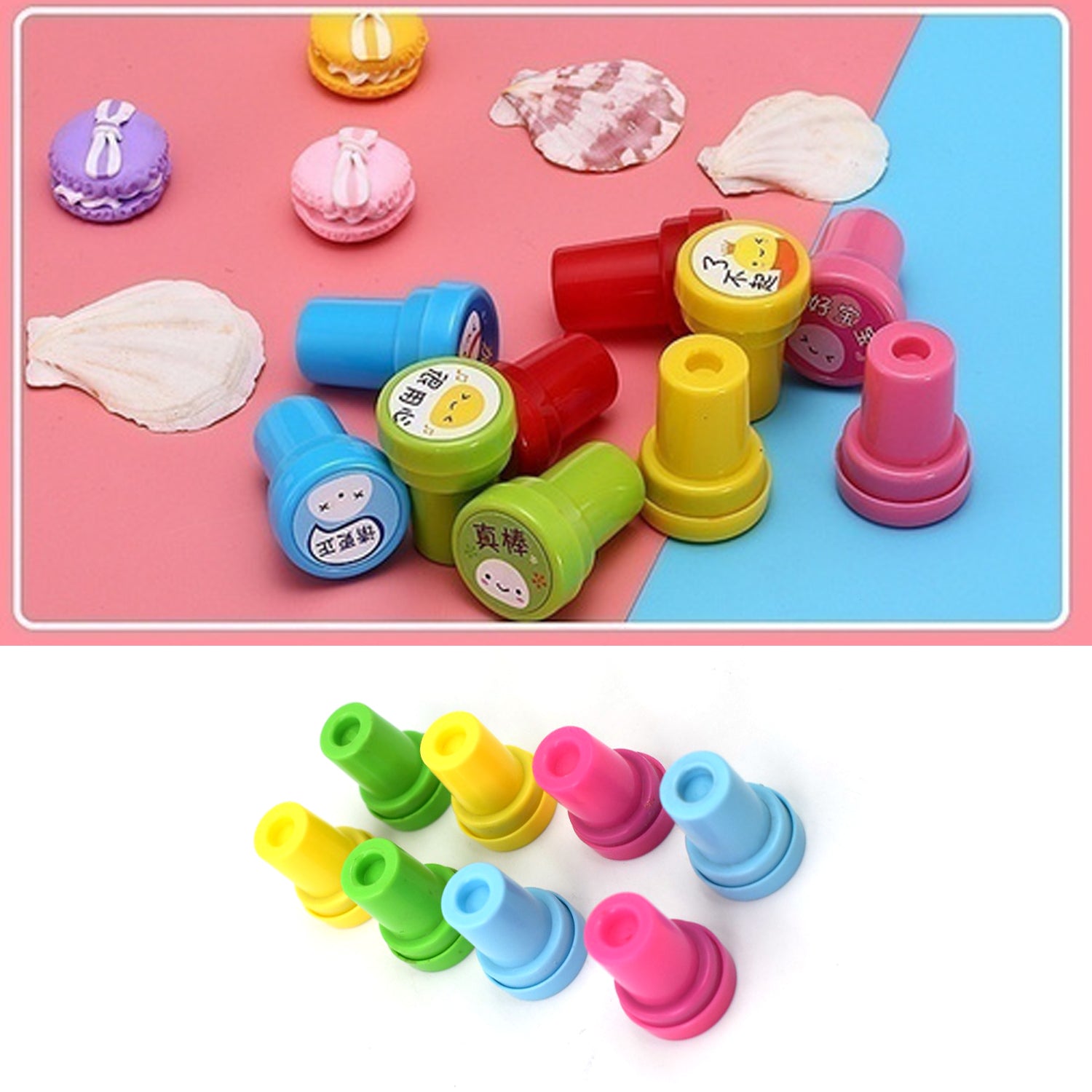 Fun round emoticon stamps for children, 8-piece set