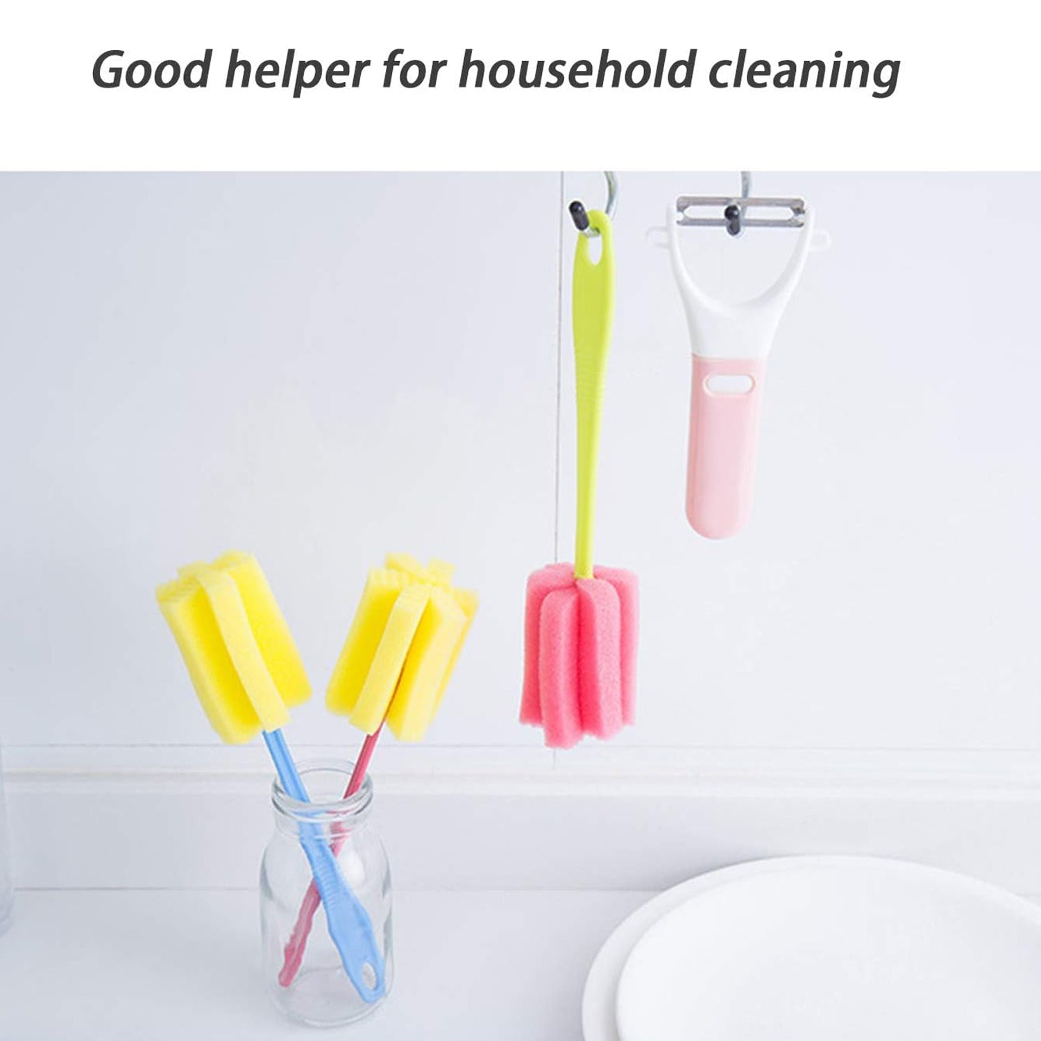 Cleaning tool with sponge head for kitchen and household use