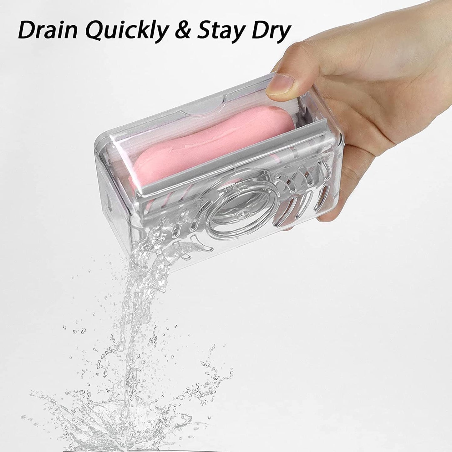 2-in-1 portable soap dish and dispenser, features roller and drain holes for foaming soap.